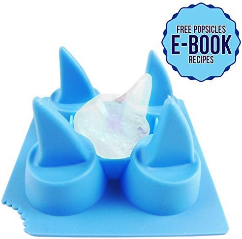 Cold Shark | Food Grade TPR Shark Fin Ice Mold Tray for Super Unique and Perfectly Shaped Ice, Chocolate, Mousse, Etc., Exclusive 4 Cavities, Vibrant Blue