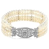 Sterling Silver Cubic Zirconia and Freshwater Cultured Pearl Stretch Bracelet, 6.25