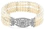 Sterling Silver Cubic Zirconia and Freshwater Cultured Pearl Stretch Bracelet, 6.25"