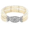 Sterling Silver Cubic Zirconia and Freshwater Cultured Pearl Stretch Bracelet, 6.25"