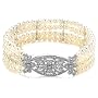Sterling Silver Cubic Zirconia and Freshwater Cultured Pearl Stretch Bracelet, 6.25"