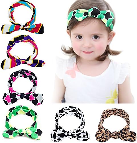 Kingyee Kids Baby Girl Headbands and Bows with Elastic Sets of 6pcs 100% Cotton for Girls