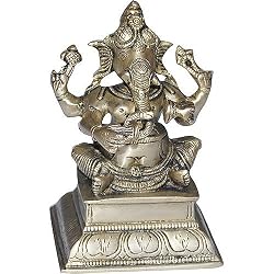 Ganesh Statue Playing Dholak Brass Figurine