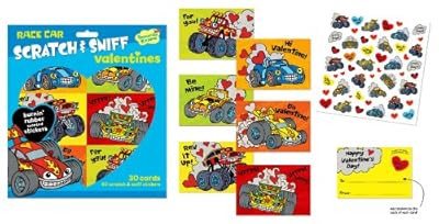 Peaceable Kingdom / Race Car Scratch & Sniff Burning Rubber Scented Valentine Cards