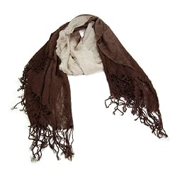 Brown Beige Lightweight Faded Gauze Cotton Shawl Scarf 72"x28"