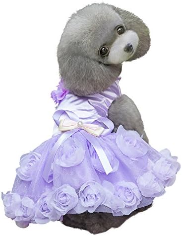 JZN Pet Puppy Dog Clothes Princess Tulle Floral Pearl Bowknot Tutu Skirt Wedding Dress