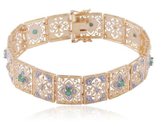 Gold Over Sterling Silver Round-Cut Emerald and Diamond Accent Royal Indian Bracelet