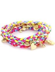 Ettika "Satin Cord" Rainbow Braided Wrap Bracelet 10 Charms