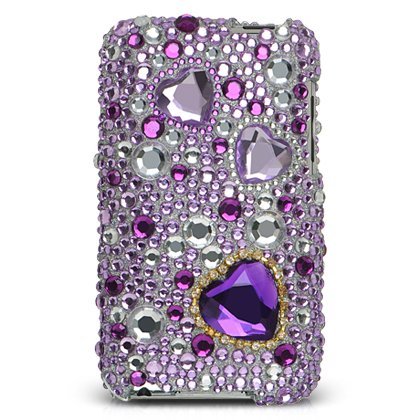 Sparkling Purple with Diamond Emblem Heart Full Diamond Rhinestone Snap on Hard Shell Cover Case for Apple Ipod Touch Itouch 2nd Gen 3rd Gen