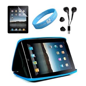 Apple iPad Cube Case Semi Hard Black-Blue Carrying Case for iPad + Black Handsfree Earphone + Screen Protector + Wristband