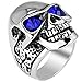 Men's Vintage Stainless Steel Gothic Classic Cz Heart Cross Skull Biker Ring , Silver Black Blue
