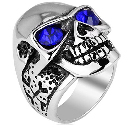 Men's Vintage Stainless Steel Gothic Classic Cz Heart Cross Skull Biker Ring , Silver Black Blue