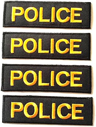 Set of 4 Police Yellow on Black Background USA Costume DIY Applique Embroidered Sew Iron on Patch Patches