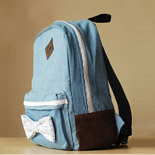 Samaz Cute Bow Vintage Lace Jeans Backpack Bag Tote Handbag