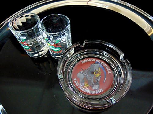 Russian Crystal Ashtray & 1.7-Ounce Beverage Glasses, Tumblers, Set of 3