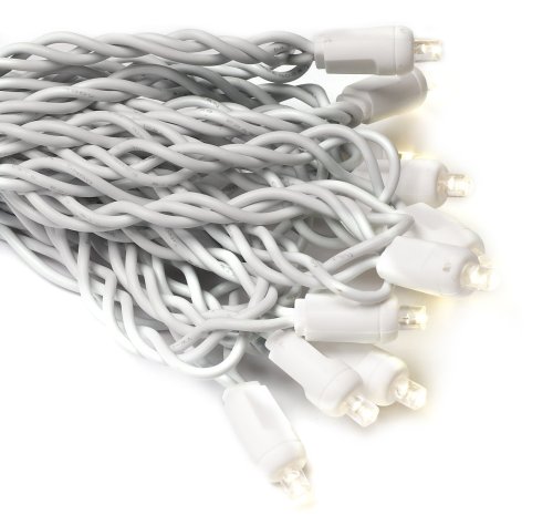 GKI/Bethlehem Lighting Indoor/Outdoor 50-Lamp 5mm Wide-Angle LED Lighting Set, Warm White, White Cord