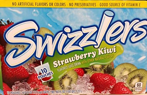 Swizzlers Flavored Juice Drink 10 Pouches Per Box (Pack of 2) (Strawberry Kiwi)