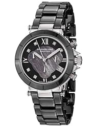 Stuhrling Prestige Womens 512L.13DB1 Swiss Athena Mother-Of-Pearl Swarovski Crystal Chronograph Multi-Function Black Ceramic Watch