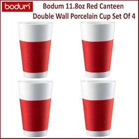 Bodum 10110-04 11.8 oz Red Canteen Double Wall Porcelain Cup Set Of 4 by Bodum