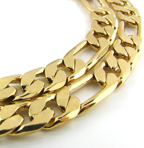 New 10mm 22" 14k Gold Plated Nickel &amp; Lead Free Solid Brass Hip Hop Premium Figaro Chain Necklace