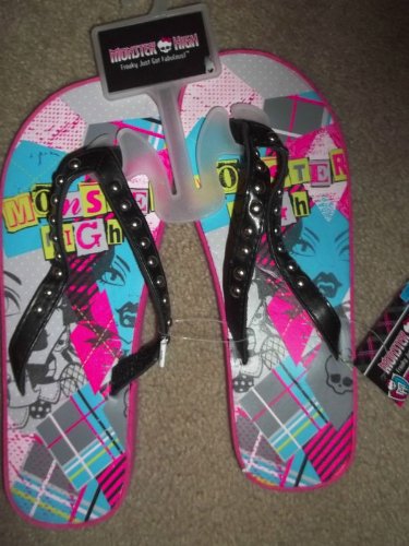 Monster High Flip Flops Girls Sandals Size 5/6 Monster High Writing Picture