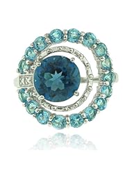 14k White Gold London Blue Topaz & Swiss Blue Topaz Round Birthstone Gemstone Ring