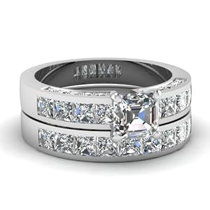 Fascinating Diamonds 3.35 Ct Asscher Ideal Cut Diamond Engagement Wedding Rings Pave Set F-Color 14K GIA