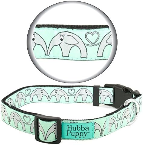 Hubba Puppy Elephant Hearts Nylon Dog Collar Adjustable for S M L/XL Pets Designer Pattern (Large/XL), Mint Green