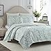 Laura Ashley Home - Queen Quilt Set, Reversible Cotton Bedding with Matching Shams, Lightweight Home Decor for All Seasons (Bedford Delft Blue, Queen)