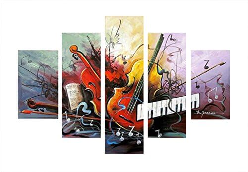 Neonphoenix 5 Pieces Hand painted Framed Modern Kitchen Canvas Paintings Interesting Musical Instrument Wall Art Oil Painting Set Bar Bed Room Decorative Pictures