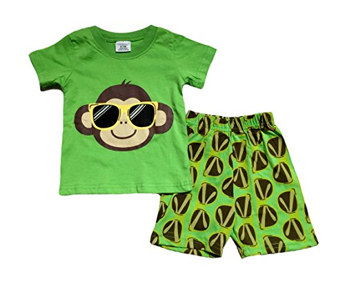 Baby House Little Boys' 1Set Short Sleeve+Shorts Pajama Green Monkey 6Mos-10Yrs