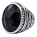 KONOV Mens Crystal Stainless Steel Ring, Classic Oval, Black, Size 9