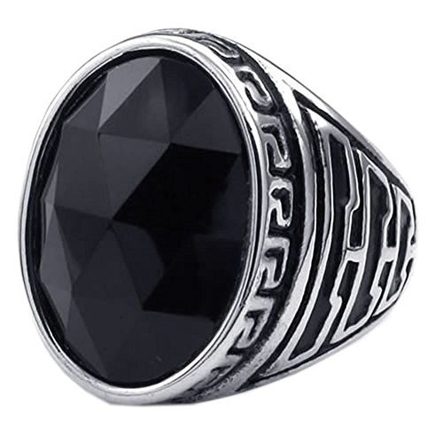 KONOV Mens Crystal Stainless Steel Ring, Classic Oval, Black Silver, Size 10