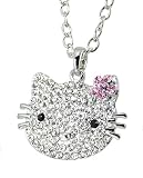Large Bargain Diamond Hello Kitty White Crystal Pink Flower Charm 1.8x1.8 Inches Pendant 20