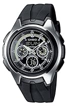 Casio - AQ-163W-1B1VEF - Montre Acier et R&eacute;sine - Quartz Analogique et Digitale - Multifonctions - Chronographe - Fuseaux Horaires - 5 Alarmes - Timer - Etanche 10 ATM - Bracelet Caoutchouc Noir