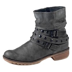 Rieker Damen Stiefel/Stiefelette Baltimore, RV, 100% Schurwollfutter, ca 17 cm Schafthöhe, in Peggy basalt, Größe 37.0, Artikelnummer EH480518