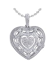 Ze Sterling Silver .20ct tw Diamond Heart Locket with 18" Sterling Silver Cable Chain.