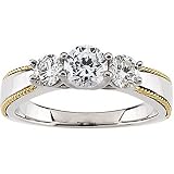 14K Two-Tone Gold Diamond Three-Stone Band - 1.00 Ct.