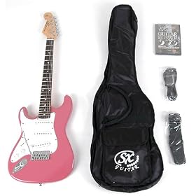 SX EG1K 3/4 LH BGMY Pink Left Handed Short Scale Guitar Package with Amp, Carry Bag and Instructional DVD