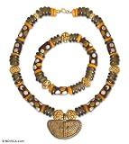 Brass and bead jewelry set, 'Autumn Splendor' 1.8 W 16.9 L