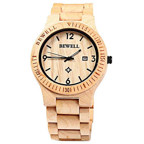 Bewell ZS - W086B Wood Men Watch Analog Quartz Movement Date Display(maple wood )
