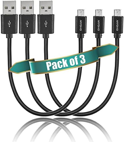 [Pack of Three] MYOHO High Speed USB 2.0 MicroUSB Charge &amp; Sync, extra short (7-inch), portable, travel friendly, charger cable. Premium Grade. Great for use with power banks. TWELVE MONTH warranty!