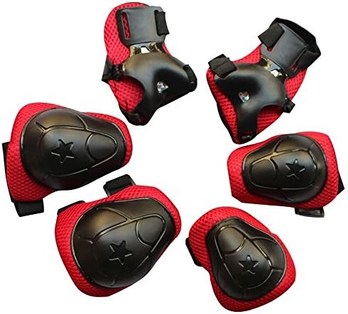 Eforbuy 6Pcs Set Sports Extreme Sports Protective Gear kid Children's Wrist Elbow Knee Protector (Black red)