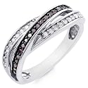 1/3 Carat White and Treated Blue Diamond Sterling Silver Fashion Ring - Size 7