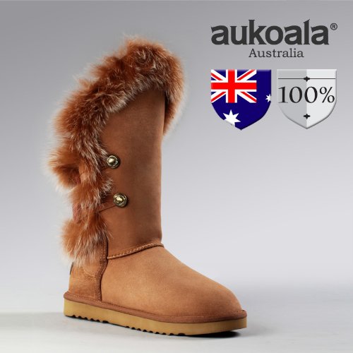 Aukoala Australia Sheepskin Warm Narnia Short Winter Boots For Womens_Chestnut_Us Size 5 On Sale
