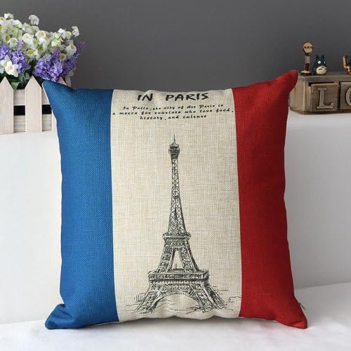 Cotton Linen Pillow Case Cushion Cover Home Decorative France Flag in Paris Tower 18 X 18 Inch