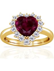 14K Yellow Gold Heart Cut Ruby Ring With Sidestones