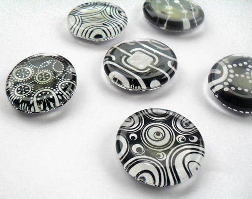 Black and White Fridge & Office Memo Board Glass Magnets Set of 6