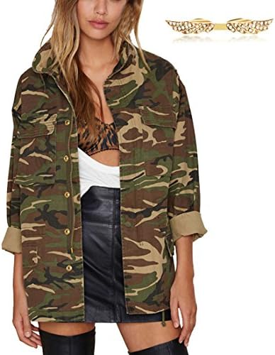 Tyyliks Women's Vintage Military Camouflage Camo Jacket Casual Coats