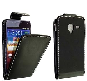 FOR SAMSUNG GALAXY ACE 2 STYLISH SMOOTH BLACK LEATHER FLIP CASE COVER POUCH